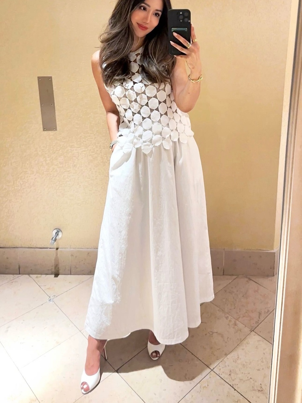 2 pc set - Sleeveless cutout top and white maxi skirt